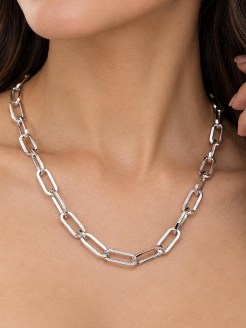 Paperclip Style Stainless Steel Chain Necklace